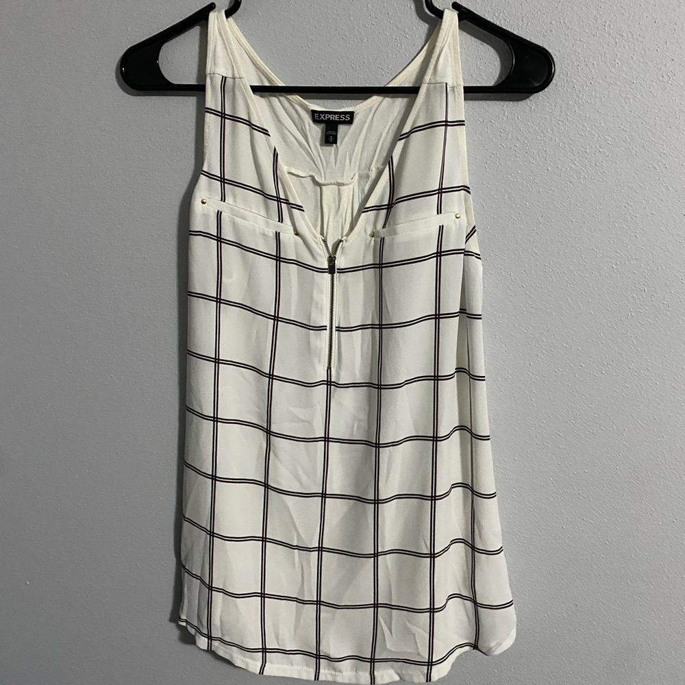 Express Ivory and Black Checkered Sleeveless Blouse